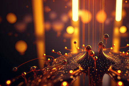 Technology concept of data flow. Data collecting and sorting in digital abstraction. Generated AI.の素材