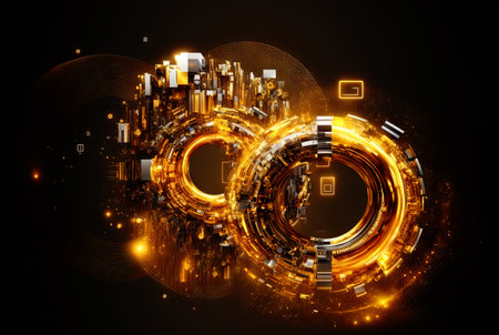 Technology abstract with shiny elements. HUD background with scientific and tech or data interface concept. Generated AIの素材