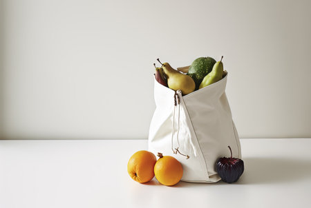 A bag of fruits from the grocery store. Juicy fruits in eco friendly package. Generated AIの素材