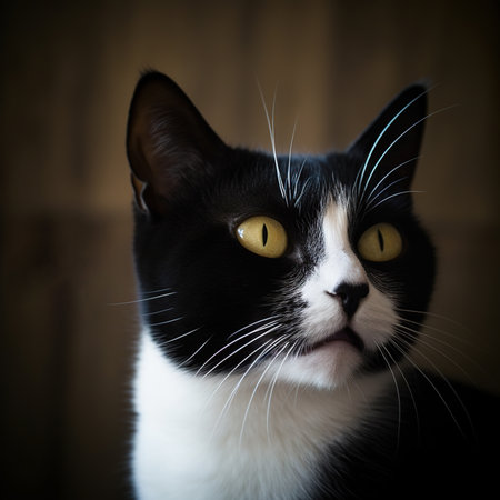 Portrait of the cute cat staring. Beautiful kitten looking deep. Generated AIの素材