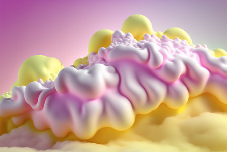 Abstract foam clouds with splashing forms and drops. Colorful foam cloud background. Generated AIの素材