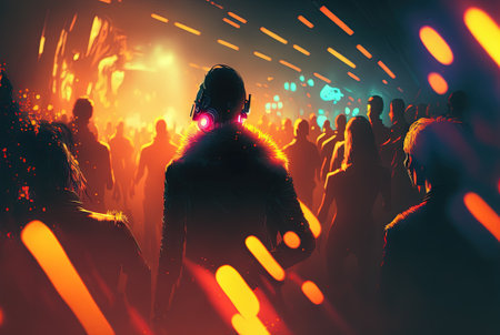 Party people on the show. Night club with lights and dancing people. Party crowd. Generated AIの素材