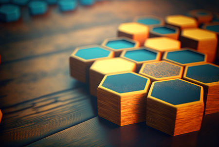 Abstract scientific background with hexagonal pattern. Technology and science abstraction with hex cells. Generated AIの素材