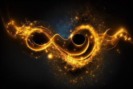 Technology abstract with shiny data wave flow. Science concept with glowing wires connected on futuristic background. Generated AIの素材