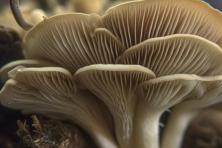 Abstract boletus mushroom. Big fungus with mushroom plates close up image. Generated AIの素材