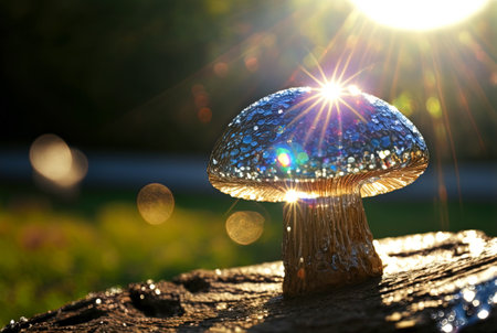 Mystery mushroom on the bump. Fairytale background with mystic mushroom. Generated AIの素材