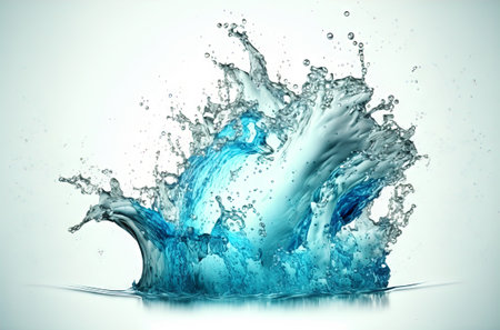 Water splash with beautiful drops flying away. Liquid motion background. Generated AIの素材