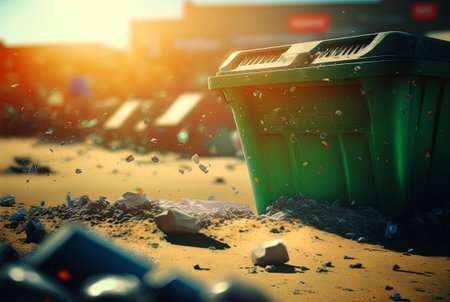 Garbage sorting and ecological problems concept. Colorful trash bin and consumerism waste products. Generated AIの素材