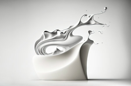 Milk splash with drops flying away. Splasj crown in the white milk. Generated AIの素材