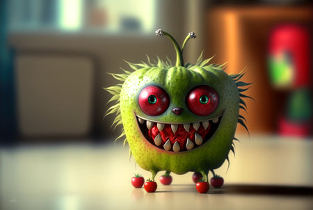 Funny exotic fruit monster. Cute juicy character with expressing freshness and fun. Generated AIの素材