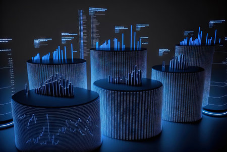 Abstract data graph concept with data clusters and particles. Digital sorting and management concept for business and finance. Generated AIの素材