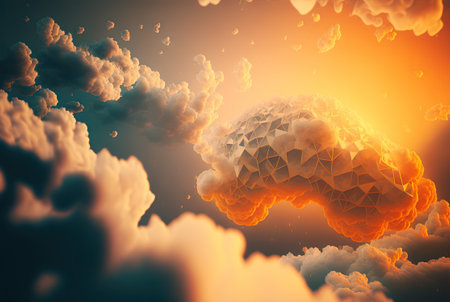 Cloud computing concept with digital cloud of remote connections of internet user data. Data storage in modern web. Generated AIの素材