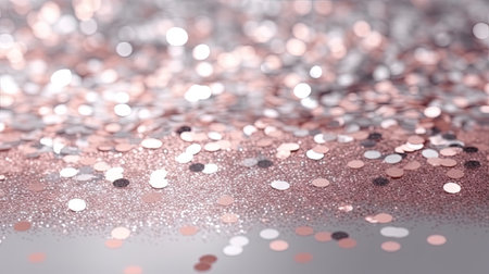 Abstract shiny background with pink glitter. Scattered confetti sparkles with light rose pastel color. Generated AIの素材
