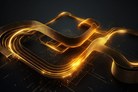 Abstract science and technology background with shiny connection elements and sci-fi intefrace. Tech abstraction wallpaper. Generated AIの素材