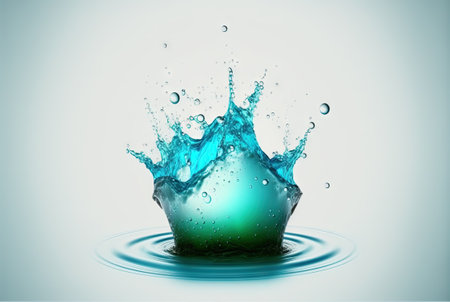 Water splash with beautiful drops flying away. Liquid motion background. Generated AIの素材