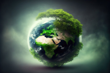 Ecological sustainability concept with stylized Earth as our home. Generated AIの素材