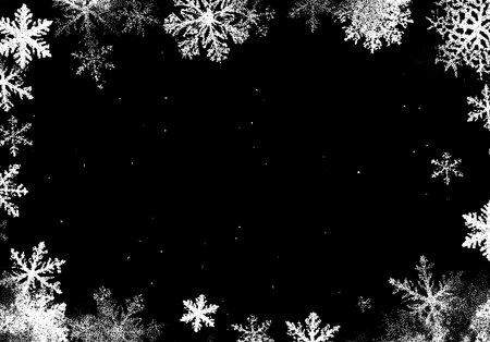 Christmas snowflakes frame in retro dotwork style. Border of winter snow in vintage style.のイラスト素材