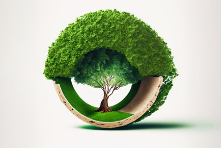 Ecological sustainability concept with stylized Earth as our home. Generated AIの素材