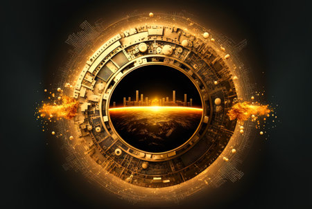 Technology abstract with shiny elements. HUD background with scientific and tech or data interface concept. Generated AIの素材