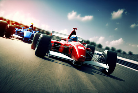 Racing car on the track. Outdoor race with fast cars making speed laps. Generated AIの素材