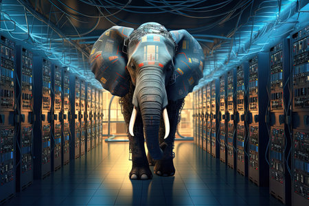 Elephant in the server room. Concept of the big data and digital fragility. Generated AIの素材