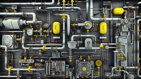Industrial plant background with shiny pipes. Generated AIの素材