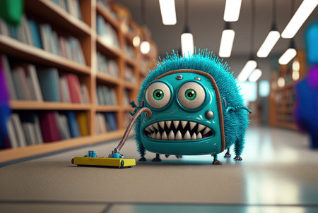 Vacuum cleaner cute and funny monster in the room. Dustsucker mascot character. Generated AIの素材
