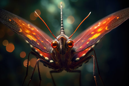 Alien butterfly from outer space looking at the camera. Cute alien insect macro image. Generative AIの素材