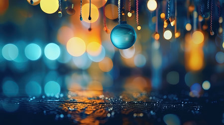 Abstract blue background with bokeh, sparkles and golden lights. Generated AIの素材