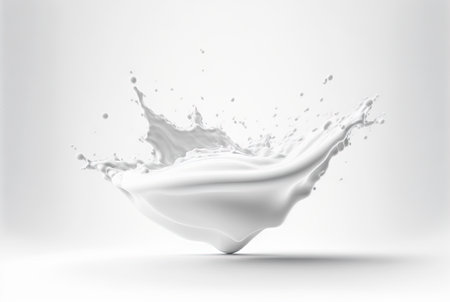 Milk splash with drops flying away. Splasj crown in the white milk. Generated AIの素材