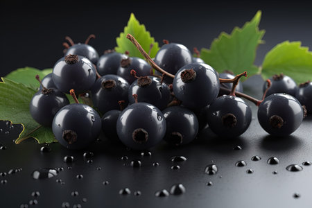 Black currant on background. Juicy black berries, fresh and sweet. Generated AIの素材