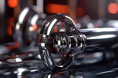 Abstract chrome pipes composition. Industry themed background with shiny metallic connected pipes. Generated AIの素材