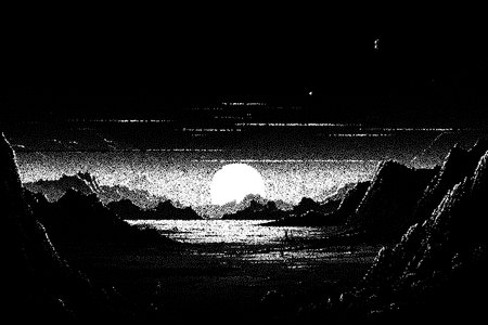 Alien planet landscape in retro dotwork style. Planets and satellites over unknown planet in space. Sci-fi world landscape beyond our galaxyのイラスト素材