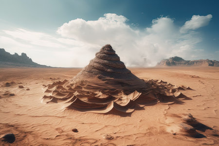 Surreal rock vortex formation. Fictional coiled stones in the desert mountains. Generated AIの素材