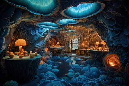 Surreal sci-fi interior of grown house. Bio technology science fiction room. Generated AIの素材