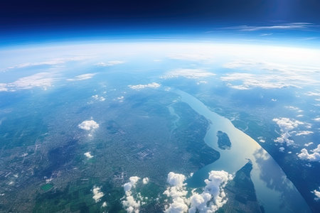 Earth and city space view. Satellite or plane view of the planet. Generated AIの素材