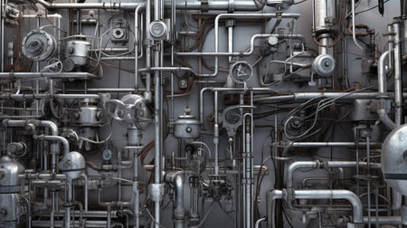 Industrial plant background with shiny pipes. Generated AIの素材