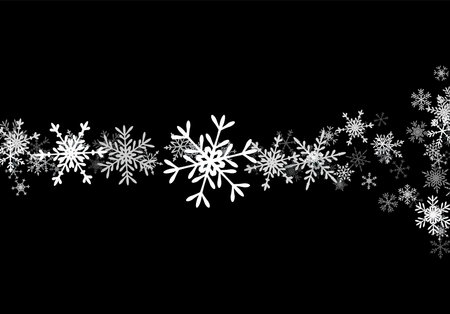 Christmas background with falling snowflakes. Winter holiday background or frame with pattern of layered snowのイラスト素材