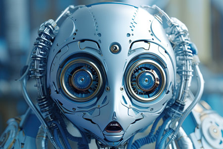 Cyborg or digitally improved boy. Artificial intelligence and technology concept with advanced human. Generated AIの素材