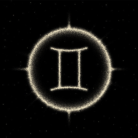 Astrology Zodiac sign of Gemini in retro dotwork style. Horoscope element, for New Years prognosisのイラスト素材