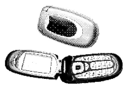 Classic retro flip mobile phone in 90s pixel style. Y2K aesthetic element, retro cellphoneのイラスト素材