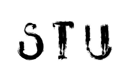 Abstract letters set painted with brush. S, T, U signs. Futuristic font for lettering and type designのイラスト素材