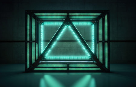 Neon lamp with triangle shape in the club or on the streetの素材