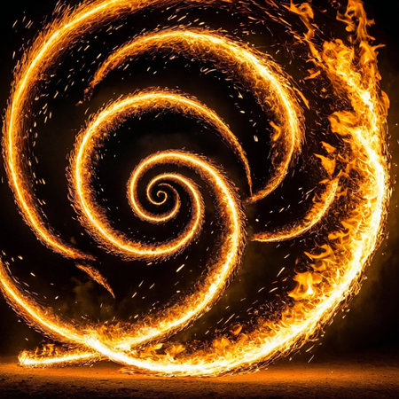 Fire spiral on a black background. Fire spiral on a black backgroundの素材