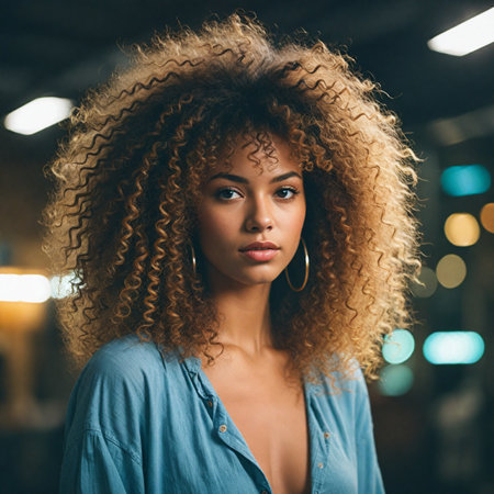 Portrait of beautiful african american woman with afro hairstyle.の素材