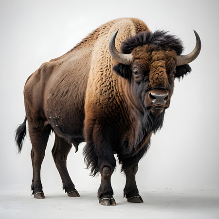 Bison, Bison bonasus, standing on white background.の素材