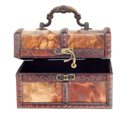 Wooden chest with hook lock half open