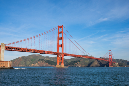 Golden Gate Bridge - the most internationally recognized symbols of San Francisco, California and the United States in morning lightの写真素材