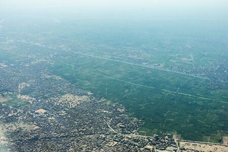Aerial photos made from an airplane high above Cairo cityの写真素材