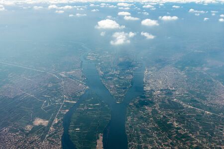 Aerial photos made from an airplane high above Cairo city